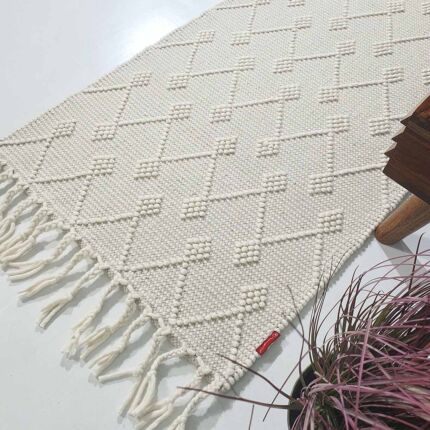 Elegant Natural White Wool and Cotton Hand-Woven Rug SRN-005 - Ramsha Home