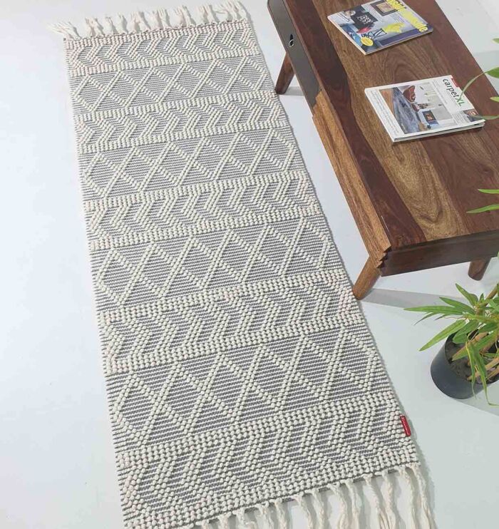 Natural White Color Wool and Cotton Woven Rug SRN-020 - Ramsha Home