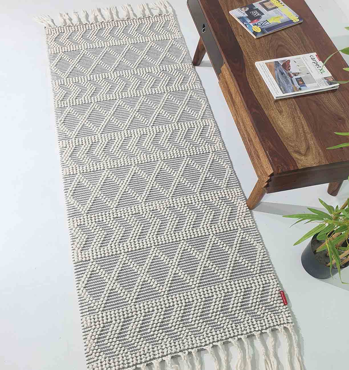 Natural White Color Wool and Cotton Woven Rug SRN-020 - Ramsha Home Natural White Color Wool and Cotton Woven Rug SRN-020 - Ramsha Home