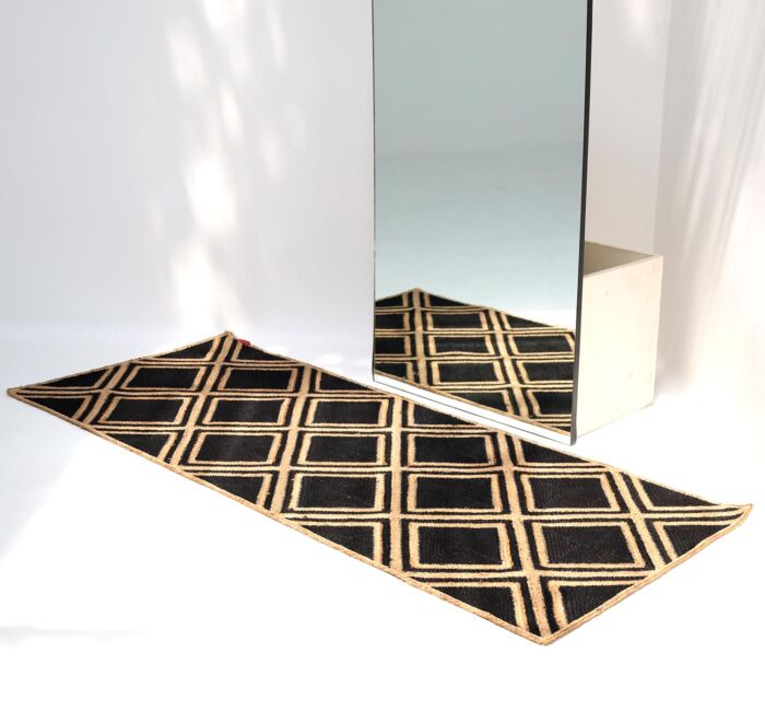 Handmade natural & black jute braided hallway rug – BR 083 (80x200cm)
