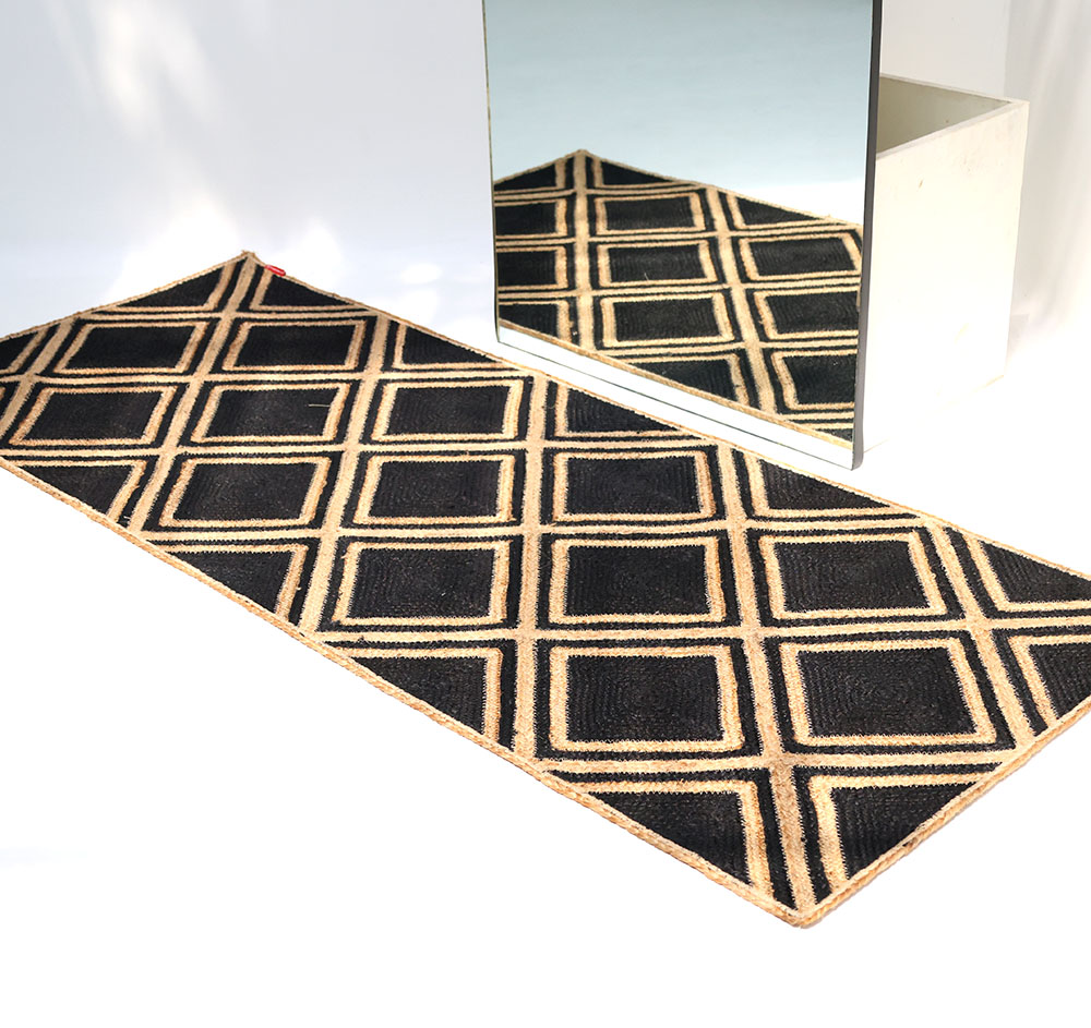 Handmade Natural & Black Braided Jute Rug for Hallway – BR 083 (80x200cm) Handmade Natural & Black Color Jute Floor Braided Rug for Hallway Rug - BR 083 (80x200cm)