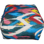 Printed pouf PF-121 for home decor, multi color 50x50x30cm - cozy and versatile decor piece by Ramsha Home.