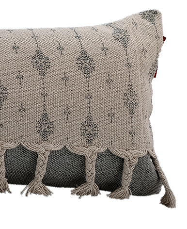 r34255 White & Grey Color Cotton Cushion with Filler for Window Seat, Floor - CS 173(30x90cm) - الصورة 2