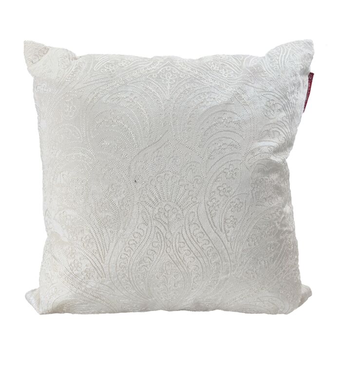 45x45cm white cotton cushion CS-266 with filler, delicate embroidery ideal for cozy home settings by Ramsha Home.