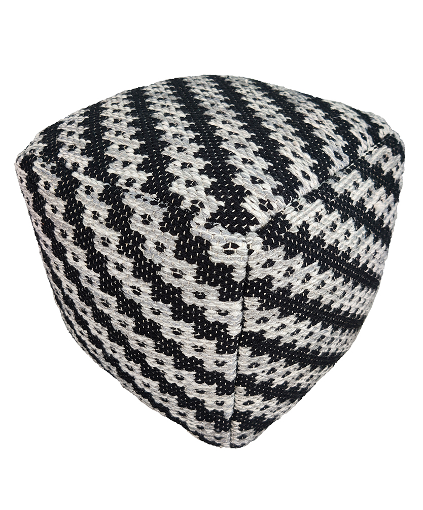Stylish Black Woven Decor Pouf PF-113: 50x50x30cm Black woven decor pouf PF-113, 50x50x30cm - chic and functional furnishing by Ramsha Home.