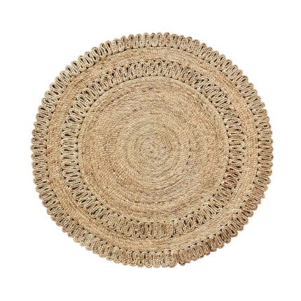 Artisanal drawing room crochet rug in natural color, CR 008, 160cm