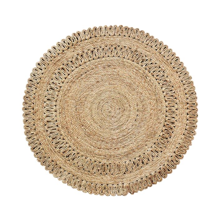 Artisanal drawing room crochet rug in natural color, CR 008, 160cm
