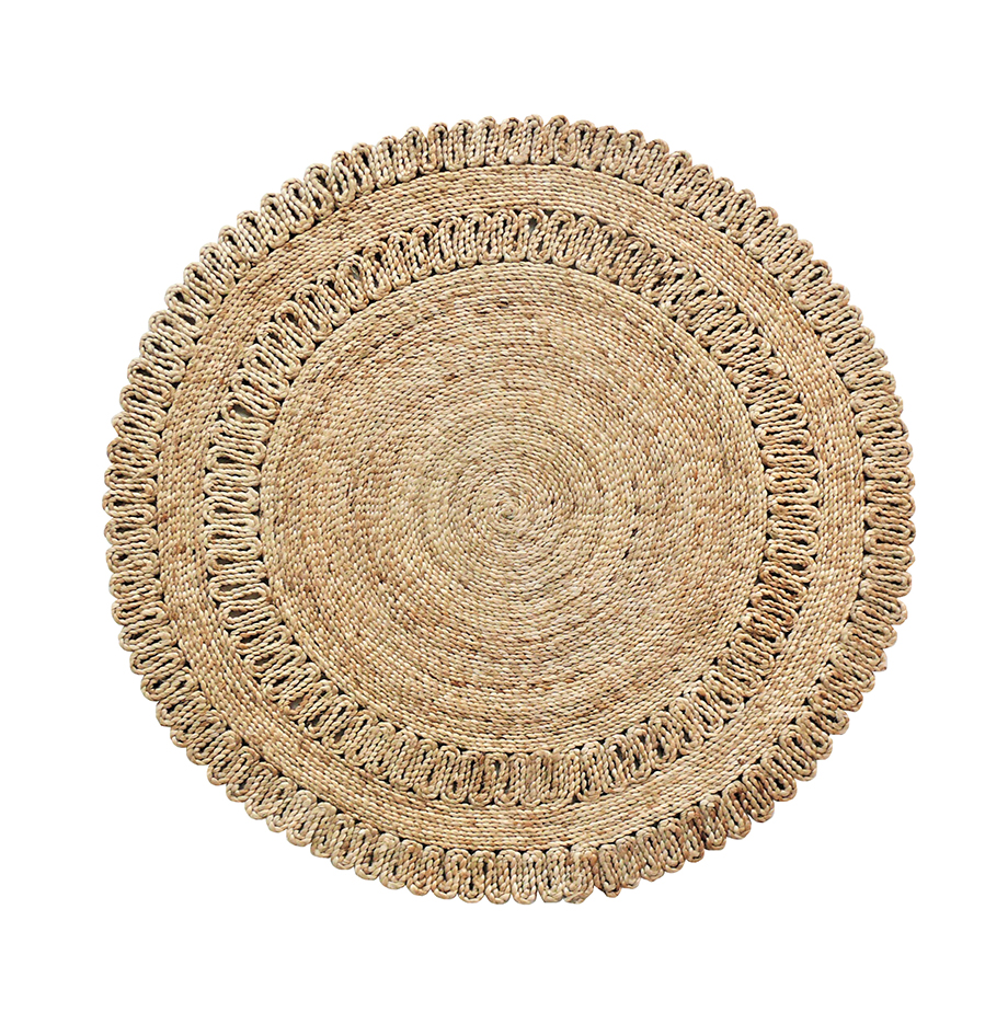Artisanal Drawing Room Crochet Rug in Natural Color - CR 008 (160cm) Artisanal drawing room crochet rug in natural color, CR 008, 160cm