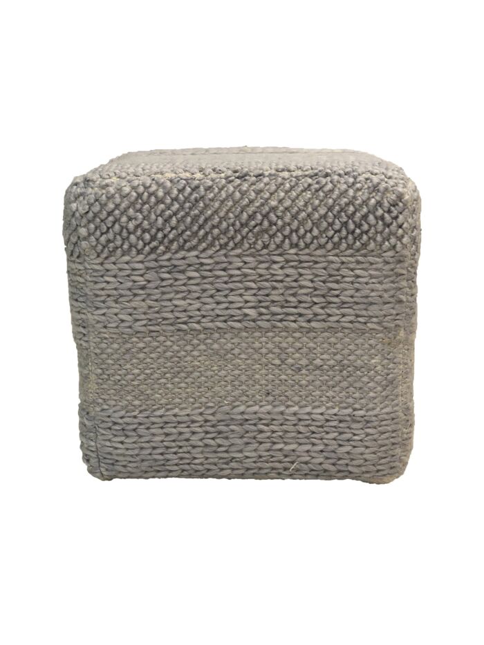 Elegant grey pouf PF-129, 40x40x40cm, polyester and cotton blend, ideal for modern home interiors by Ramsha Home.
