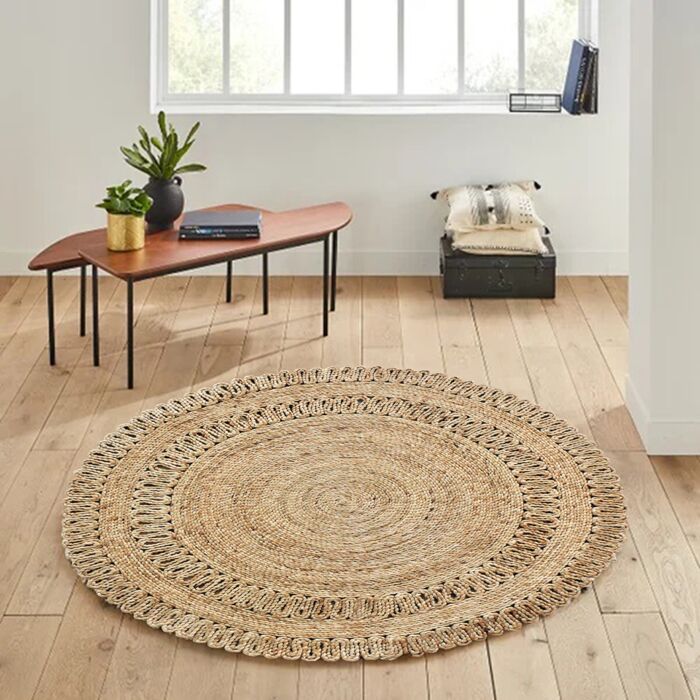 Handmade natural color drawing room crochet rug, CR 008, 160cm