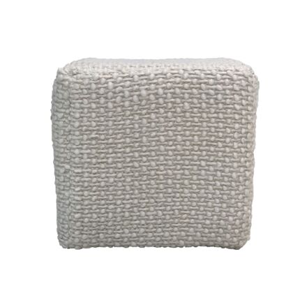 Stylish home decor pouf PF-130 in white color, 40x40x40cm, crafted from polyester and cotton for comfort by Ramsha Home.