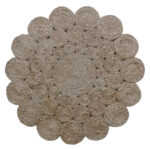 Elegant handmade round crochet rug, 110cm, perfect for bedroom decor by Ramsha Home.