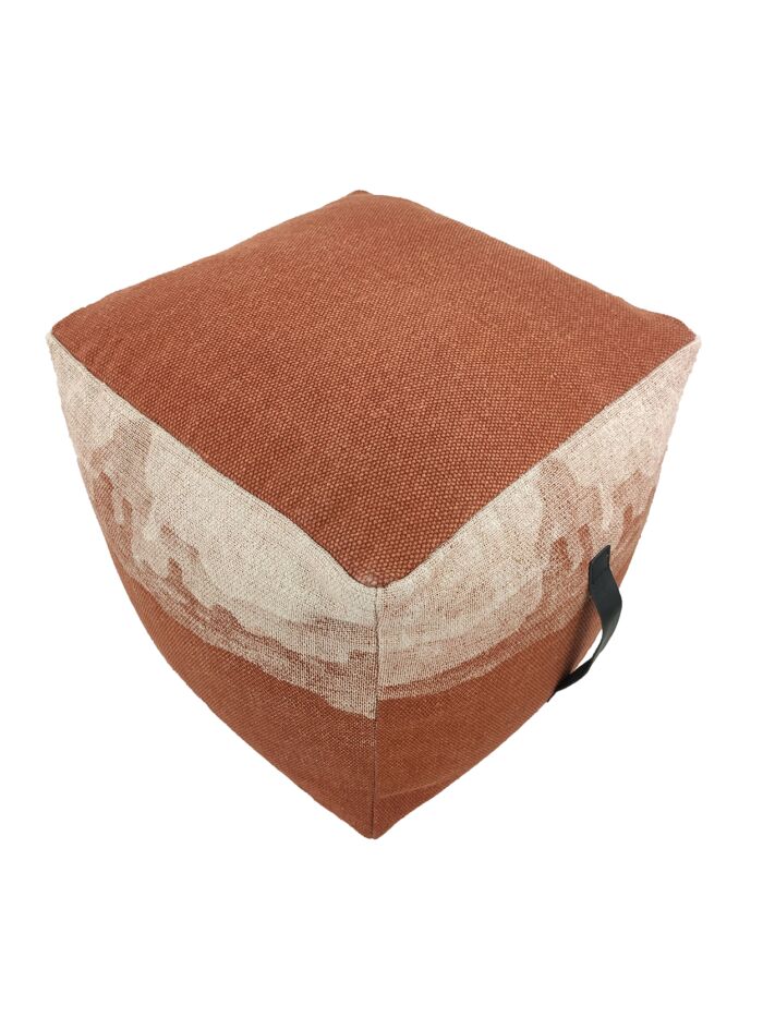 Versatile Cotton Pouf with Leather Handle for Various Spaces