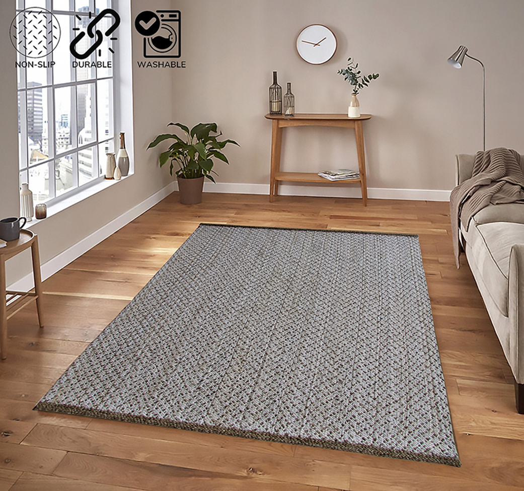 Rectangular Crochet Rug in Natural and White Tones for Bedroom Rectangular Crochet Rug in Natural and White Tones