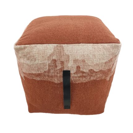 Plush Cotton Pouf with Leather Handle for Living Room Decor