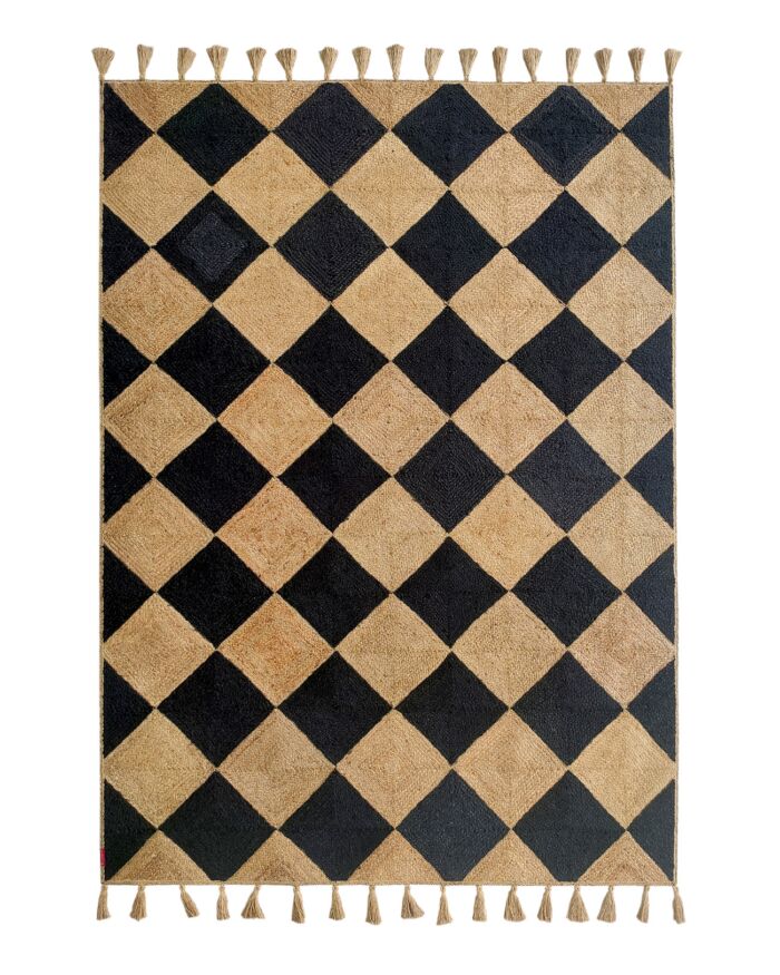 Luxurious Handmade Natural & Black Color Jute Braided Rug with Tassel- BR 030 (200x300cm)