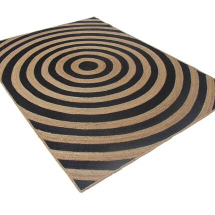 Stylish handmade natural & black braided jute rug BR 072, 170x240cm, perfect for any bedroom.