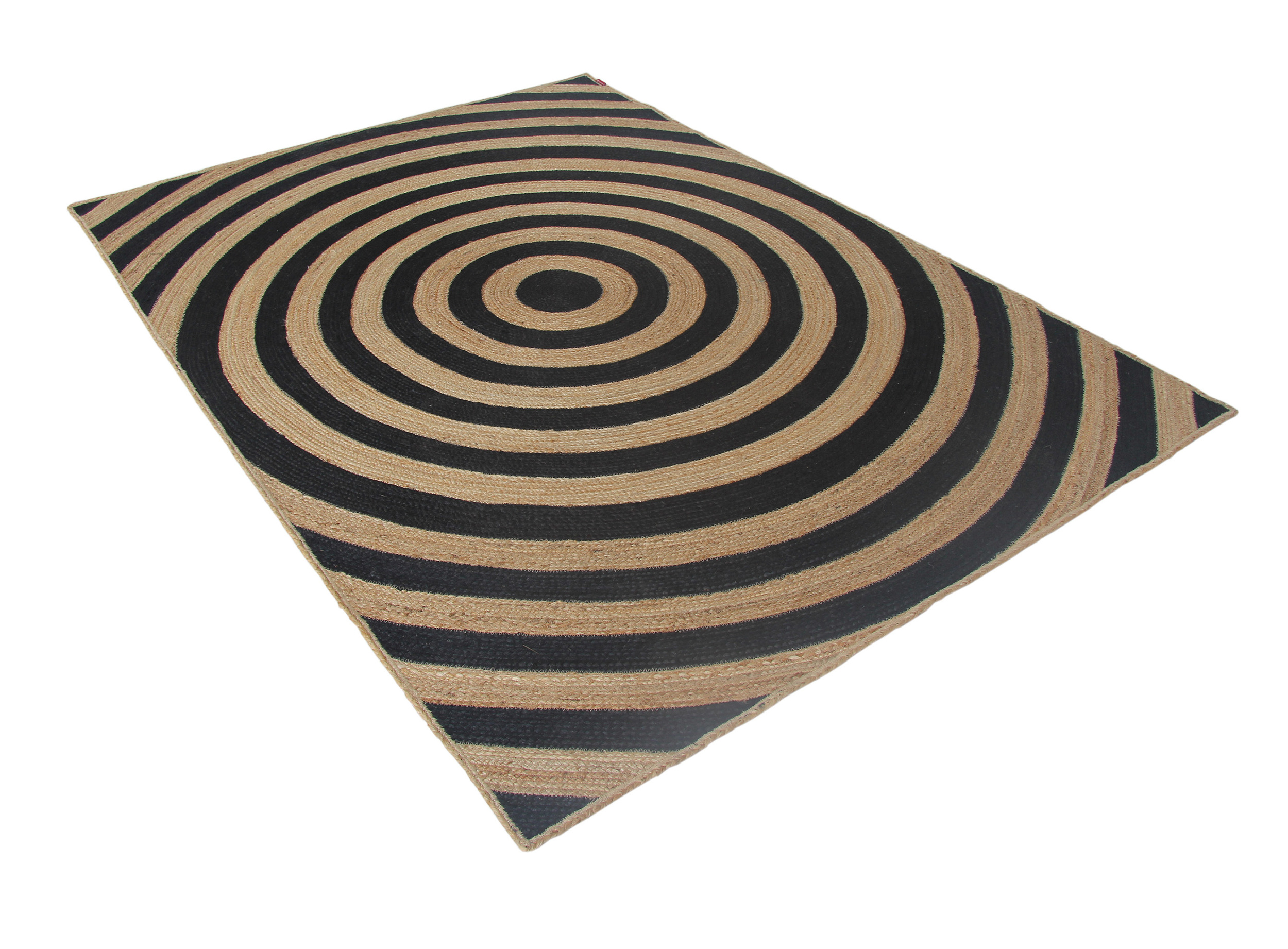 Elegant Handmade Natural & Black Jute Braided Rug - BR 072 (170x240cm) Stylish handmade natural & black braided jute rug BR 072, 170x240cm, perfect for any bedroom.