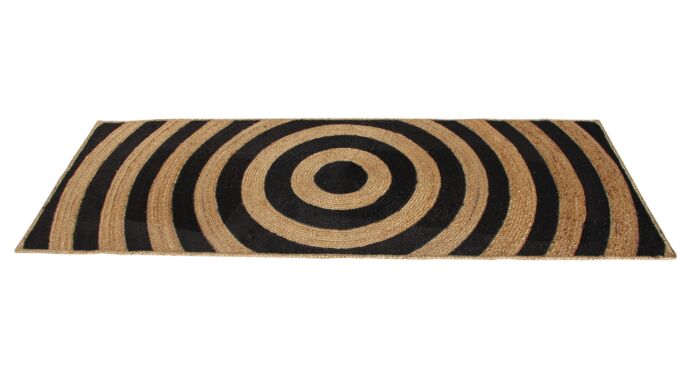 Stylish handmade braided jute rug BR 072 in natural and black colors, 80x200cm. By Ramsha Home.