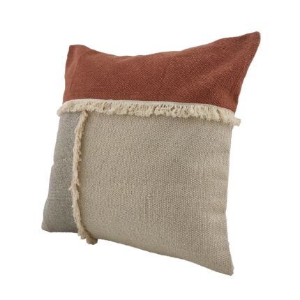 Plush Cotton Cushion with Fringes and Multicolor Design