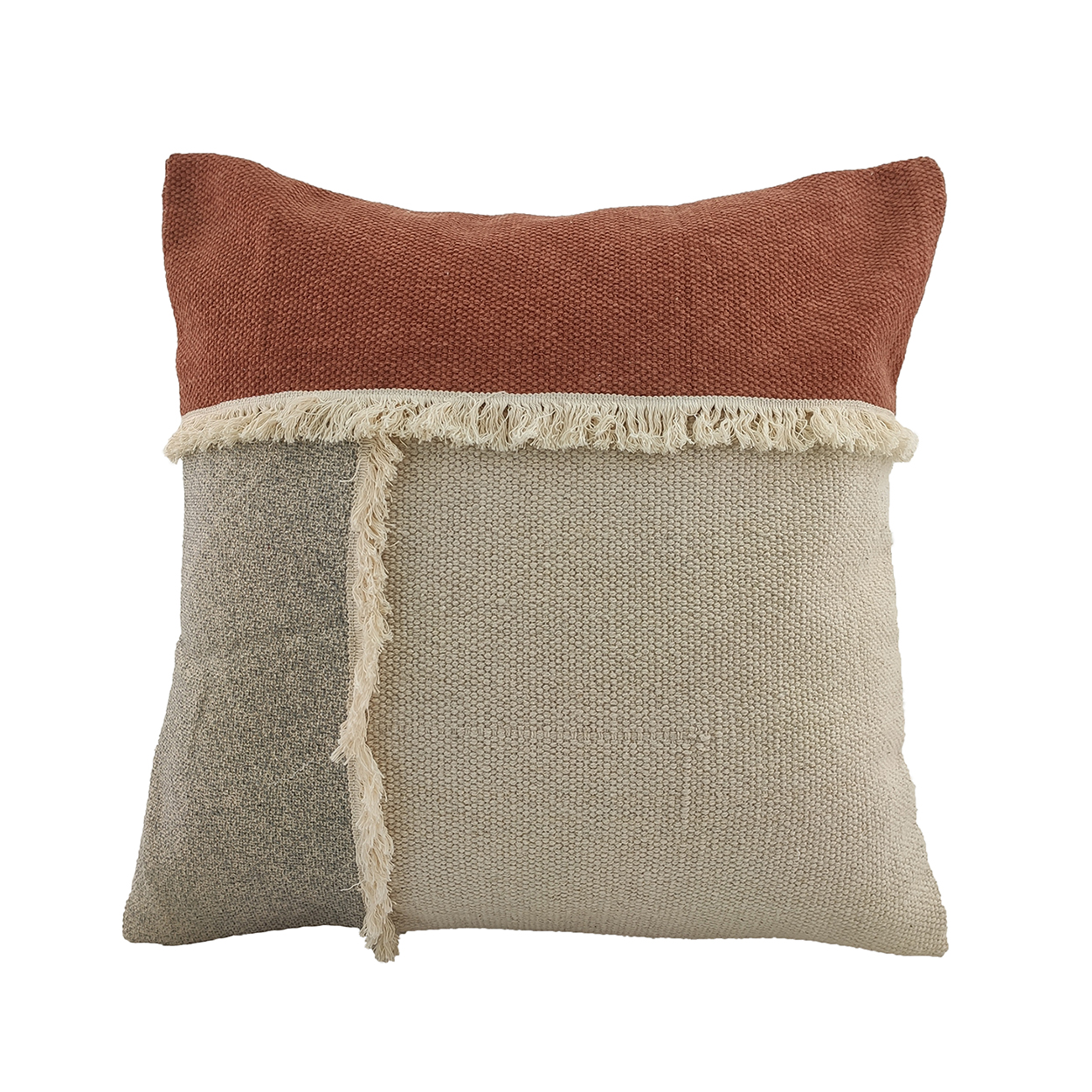 Plush Cotton Cushion with Fringes and Multicolor Design for Home Decorative Multicolor Fringed Cotton Cushion for Home