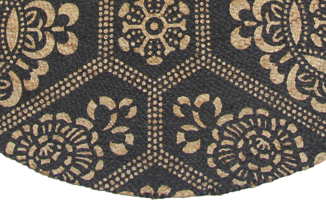 Elegant Handmade Natural & Black Braided Jute Printed Round Rug - BR 066 (120 cm) by Ramsha Home Elegant natural and black color braided jute printed floor rug BR 066, 120 cm by Ramsha Home