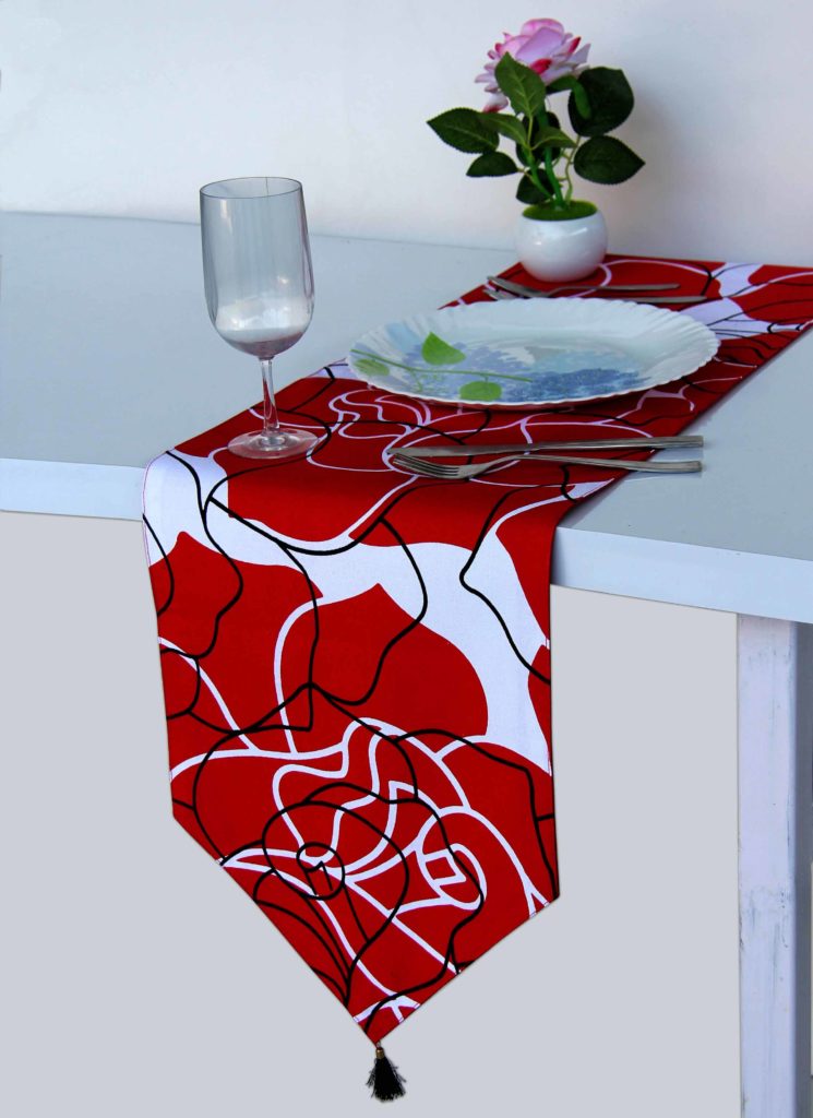 Premium Polyester Table Runner TR-032 for Dinner Parties with Tassel, Red and White 30X130cm by Ramsha Home Premium polyester table runner TR-032 for dinner parties, adorned with tassels, red and white 30X130cm