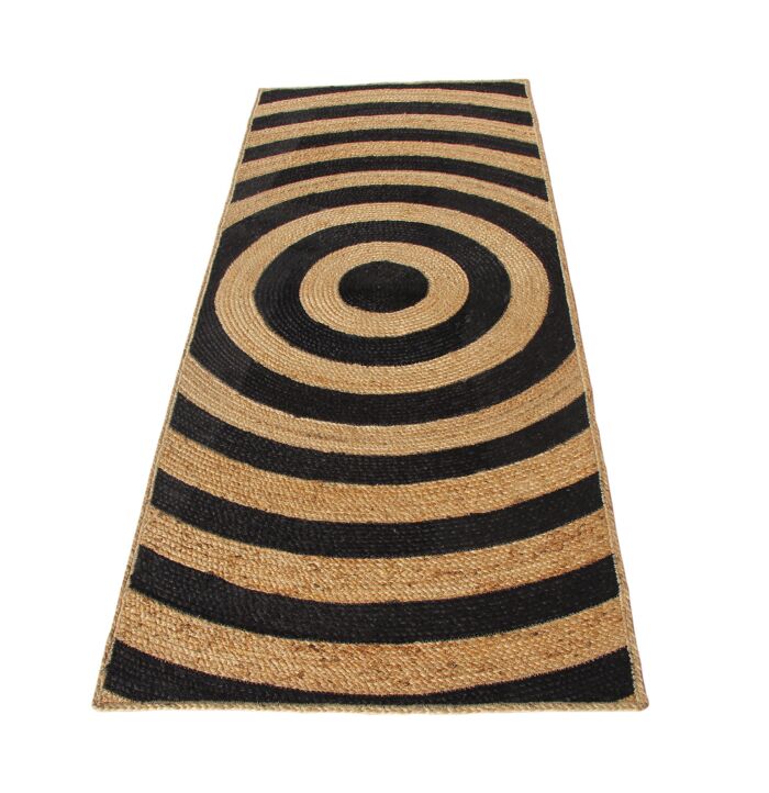 Natural and black braided jute rug BR 072, perfect for home decor. By Ramsha Home.