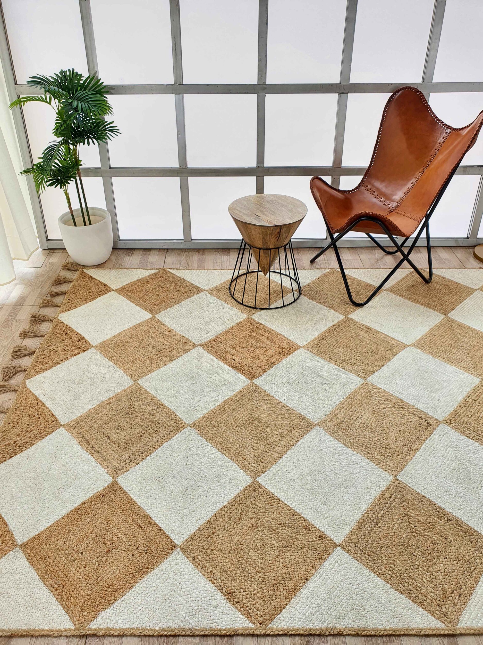 Sophisticated Handmade Braided Jute Floor Rug with Tassel, Natural & Bleach Colors - BR 031 (200x300cm) by Ramsha Home Handmade Natural & Bleach Color Jute Braided Rug with Tassel - BR 031 (200x280cm)