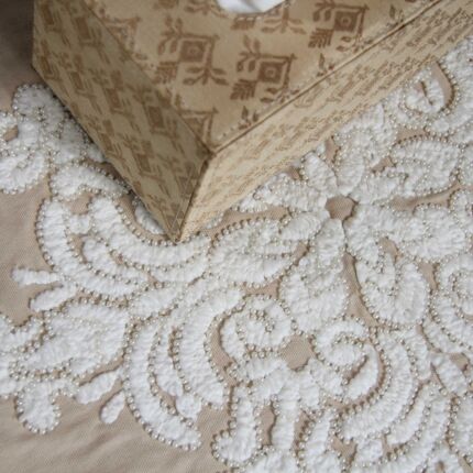 Premium quality cotton table runner tr-033 for home decor in light pink and white color 30X170cm by Ramsha Home