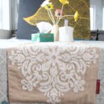 Cotton table runner tr-033 home decor table runner in light pink and white color 30X170cm by Ramsha Home
