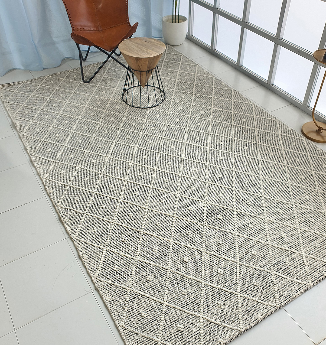 Stylish Wool & Cotton Woven Rug SRN 012 - Natural White Color (250x350cm) by Ramsha Home Eco-friendly natural white wool and cotton area rug SRN 012 (250x350cm) by Ramsha Home