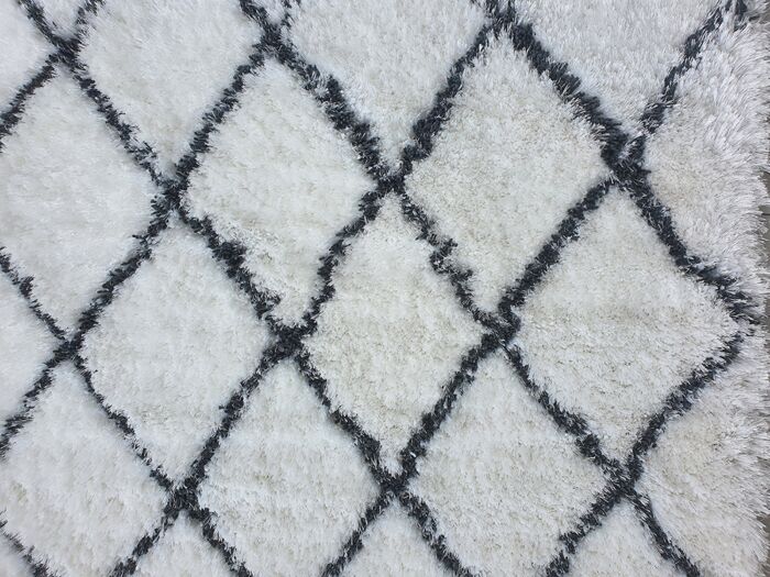 Handcrafted white & black line bedroom shaggy carpet MPS 06 (200x300cm) by Ramsha Home
