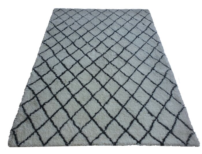 White & black line bedroom shaggy rug MPS 06 (200x300cm) by Ramsha Home