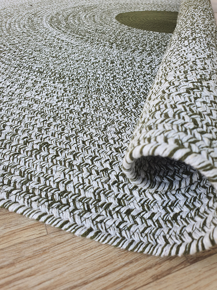 Handcrafted Dark Green & White Cotton Rug for Living Room - BR 079 (90cm) by Ramsha Home Handcrafted dark green and white cotton rug for living room - BR 079 (90cm) by Ramsha Home