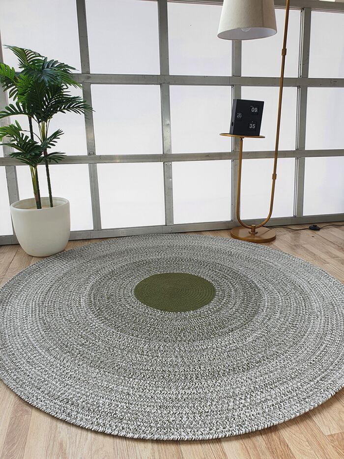 Premium quality dark green and white cotton rug - BR 079 (90cm) by Ramsha Home
