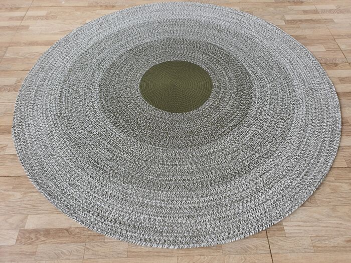 Elegant handmade dark green and white cotton rug for home decor - BR 079 (90cm) by Ramsha Home