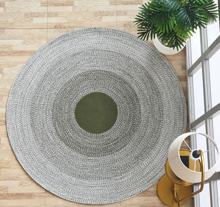Artisanal dark green and white cotton rug BR 079 - handmade
