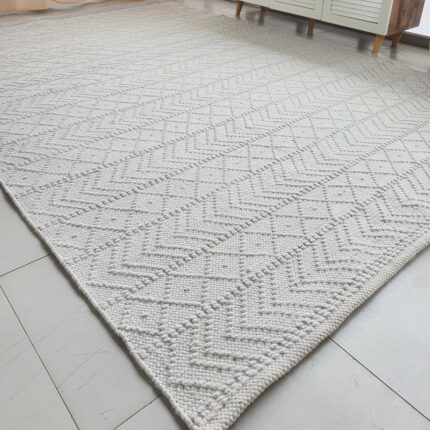 Contemporary white color home decor rug SR 022 (80x200cm) for minimalist interiors by Ramsha Home
