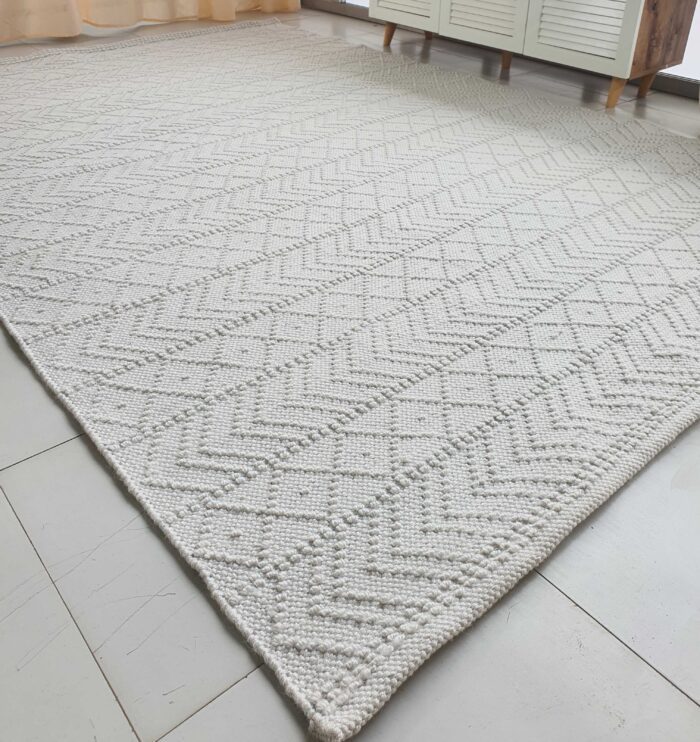 Contemporary white color home decor rug SR 022 (80x200cm) for minimalist interiors by Ramsha Home