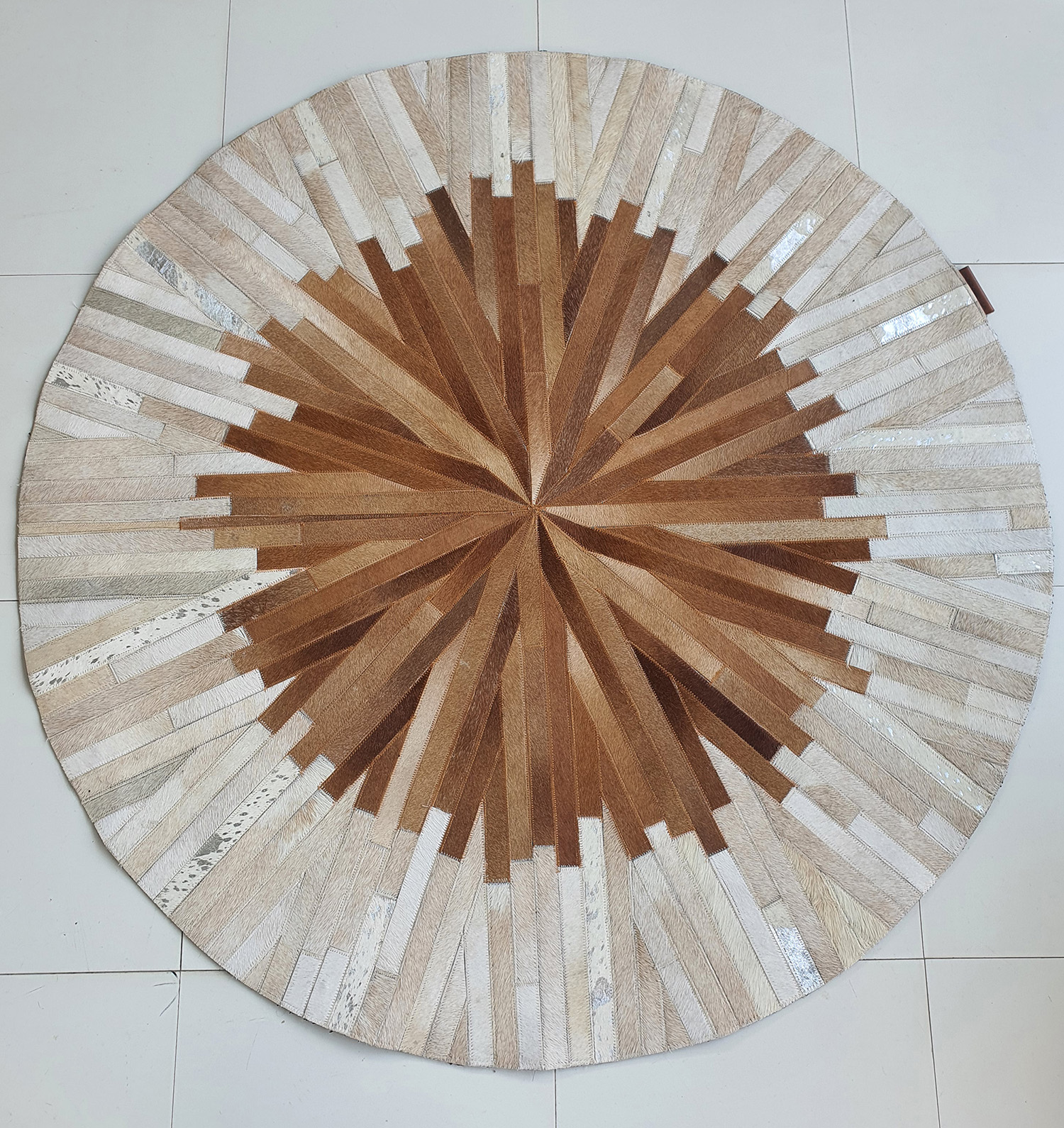 Multi Color Round Decor Leather Rug - LR 016 (120cm) by Ramsha Home Vibrant multi-color round leather rug for home decor - LR 016 (120cm) by Ramsha Home