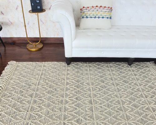 Natural white woven rug with fringes SRN 007 (250x300cm) by Ramsha Home
