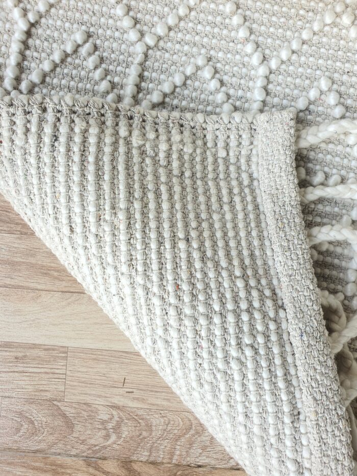 Soft natural white woven rug with fringes for bedroom SRN 007 (80x200cm) by Ramsha Home