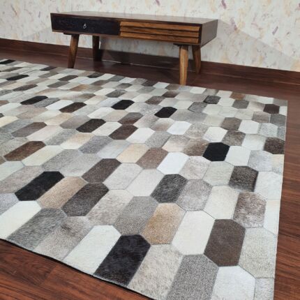 Large multi-color home decor leather rug perfect for spacious areas - LR 011 (170x240cm) by Ramsha Home