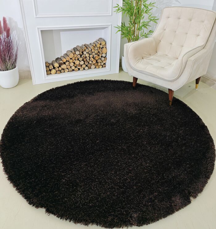 Cozy and soft shaggy area rug SG 04 - Brown (90cm) by Ramsha Home