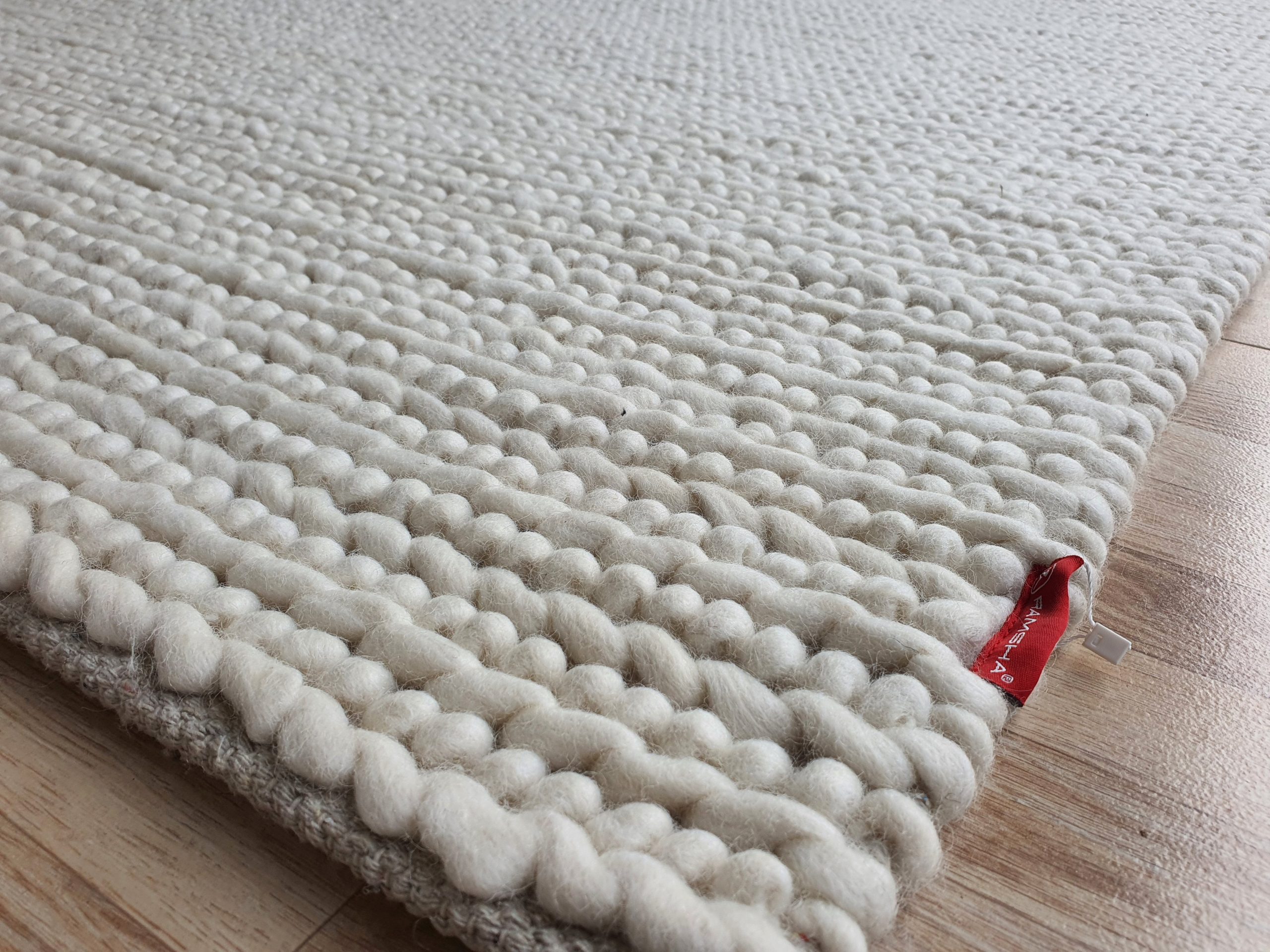 Elegant White Woven Rug for Modern Bedroom - SRN 031 (170x240cm) by Ramsha Home Handcrafted white woven rug SRN 031, perfect for modern bedroom decor, 170x240cm by Ramsha Home