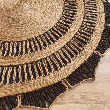 Natural and black jute crochet floor round rug - CR012 (150cm) by Ramsha Home