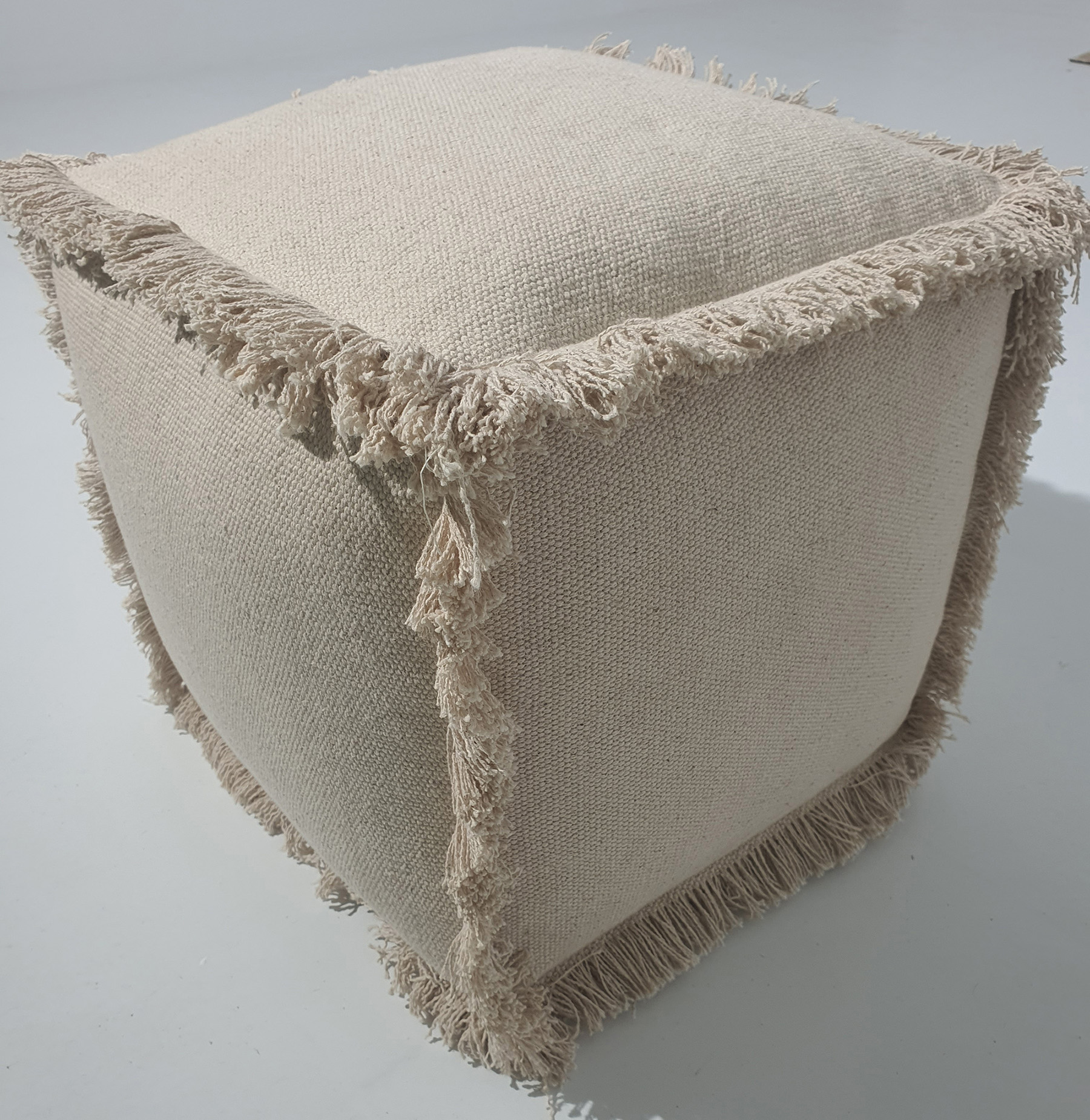 Handcrafted Natural Color Cotton Pouf PF-145 (40x40x40cm) by Ramsha Home Stylish cotton natural color pouf PF-145 (40x40x40cm) for modern decor by Ramsha Home