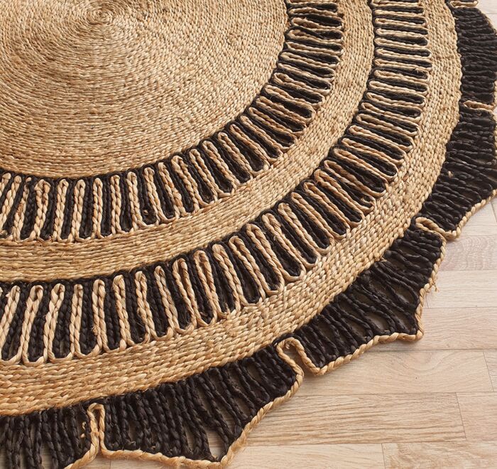 Natural and black jute crochet floor round rug - CR012 (150cm) by Ramsha Home
