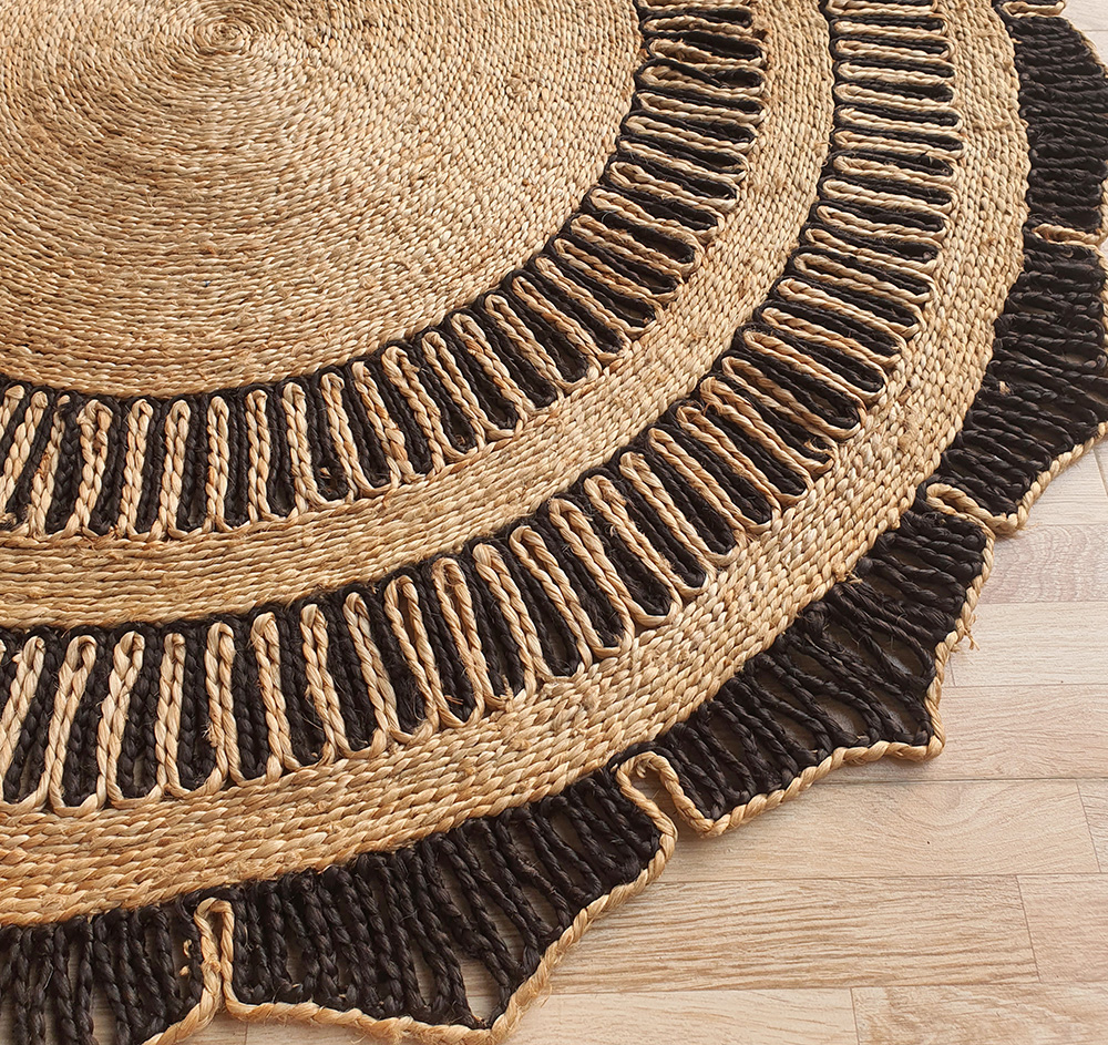 Natural & Black Jute Crochet Floor Round Rug - CR012 (150cm) by Ramsha Home Natural and black jute crochet floor round rug - CR012 (150cm) by Ramsha Home